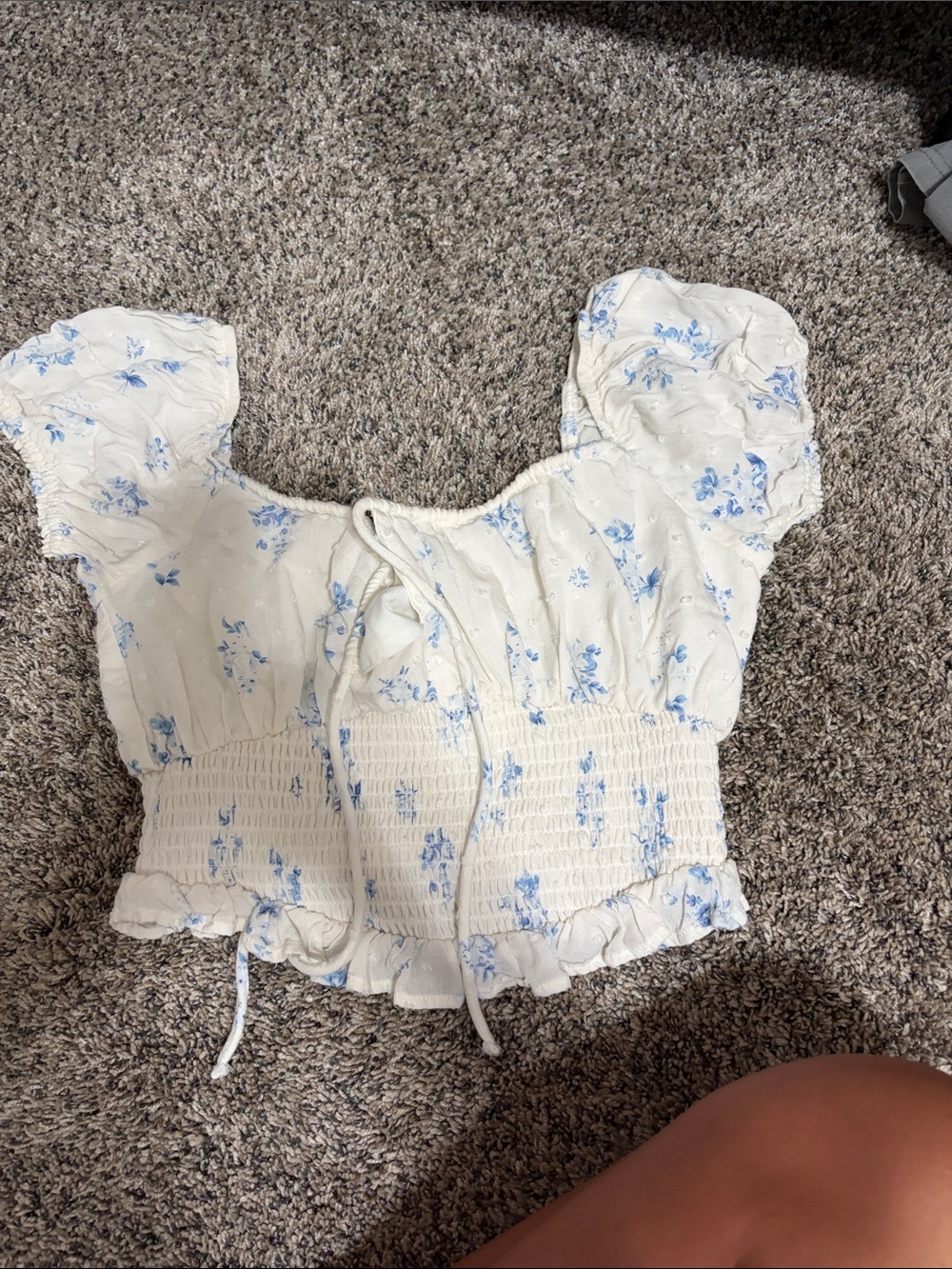 Altar'd State White Crop Top with Light Blue Floral Print